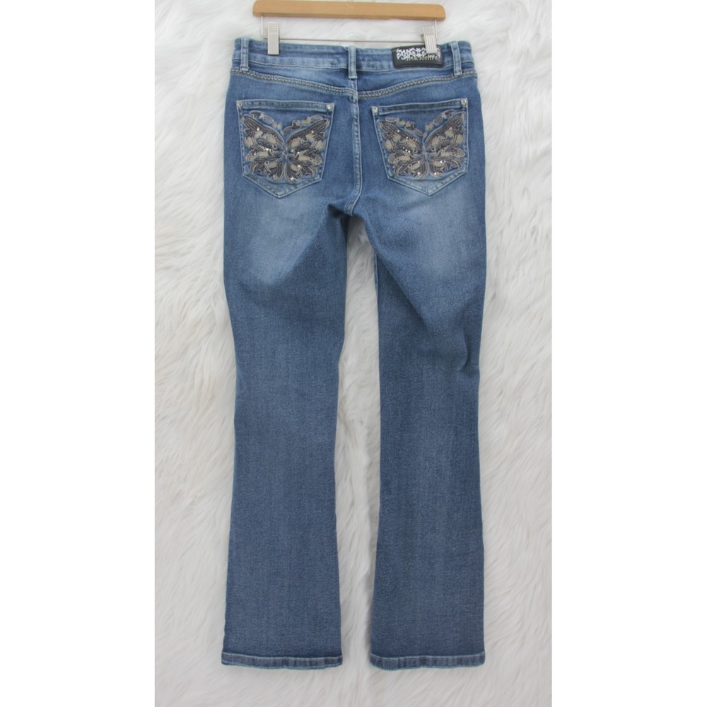 Bootcut Jeans Women 5 Blue J For Justify Butterfly Embroidered Rhinestone Y2K